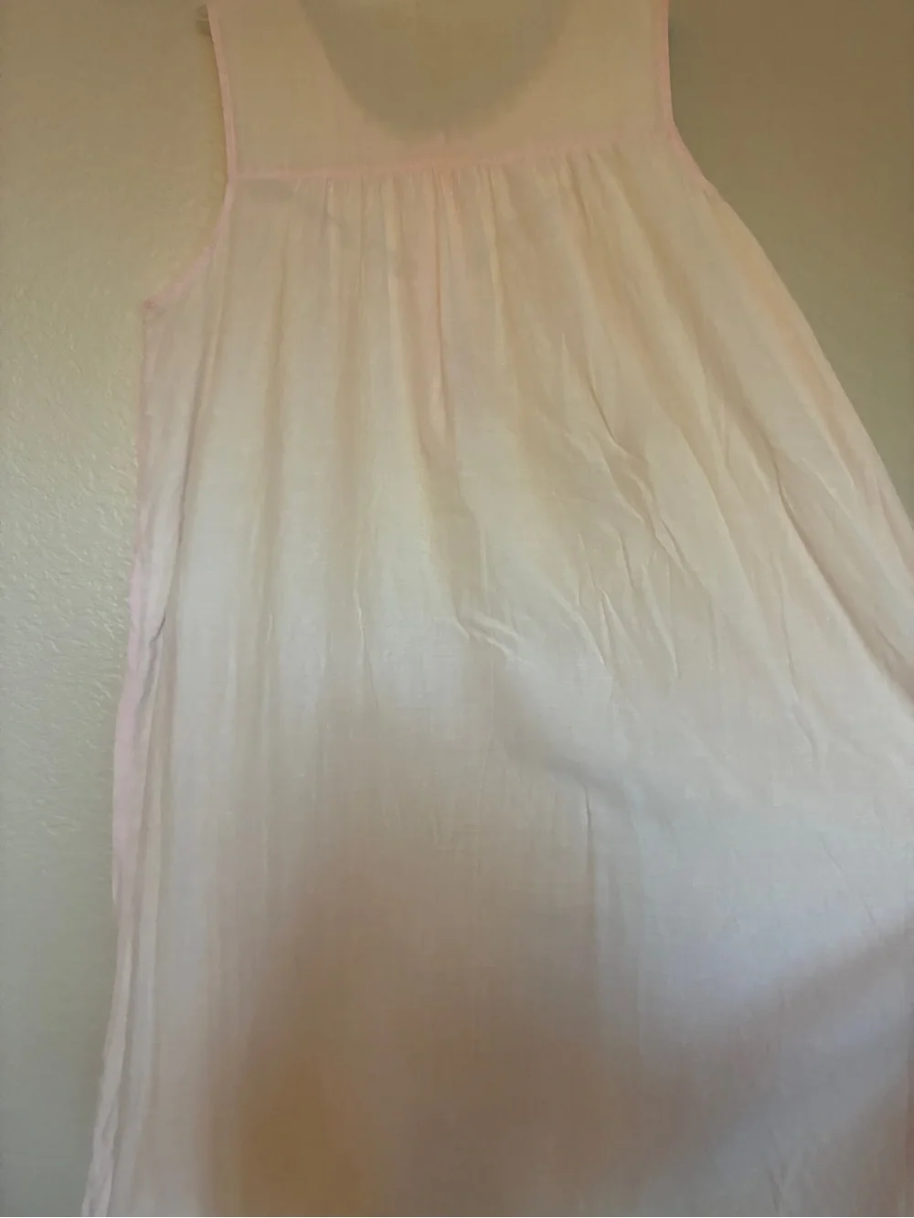Vintage 100% Cotton Lightweight Light Pink/White Sleeveless Lace-Trim Nightgown - Picture 6 of 10